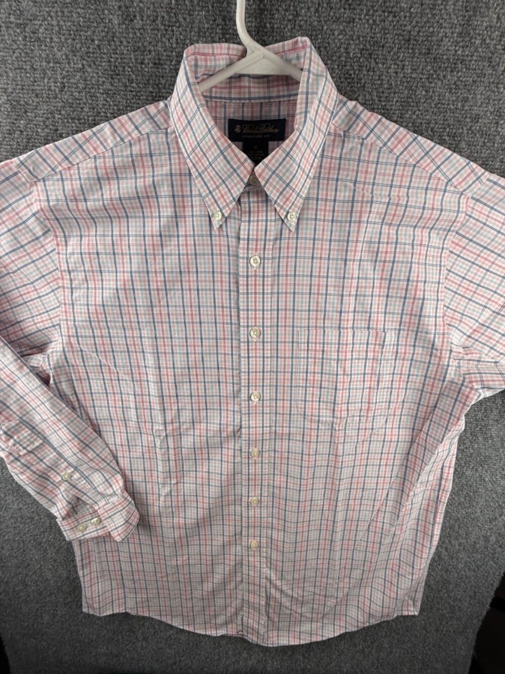 Brooks Brothers Pink Blue Check Long Sleeve Woven Medium Non Iron Woven Cotton